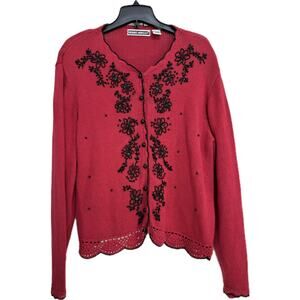 Debbie Morgan Women’s Embellished Cardigan Sweater, Red and Black, Large
